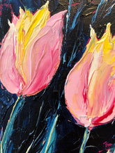 Load image into Gallery viewer, Pink Tulips in the Night - 11X14 Original Oil Painting