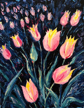 Load image into Gallery viewer, Pink Tulips in the Night - 11X14 Original Oil Painting