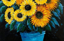 Load image into Gallery viewer, Sunflowers in Turquoise Pot - Original Acrylic Painting - 36X24 inches