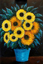 Load image into Gallery viewer, Sunflowers in Turquoise Pot - Original Acrylic Painting - 36X24 inches
