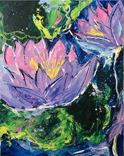 Load image into Gallery viewer, Mauve Water Lily Flowers - 16X20 Original Acrylic Painting
