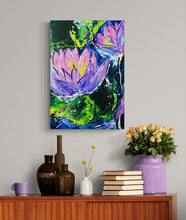 Load image into Gallery viewer, Mauve Water Lily Flowers - 16X20 Original Acrylic Painting
