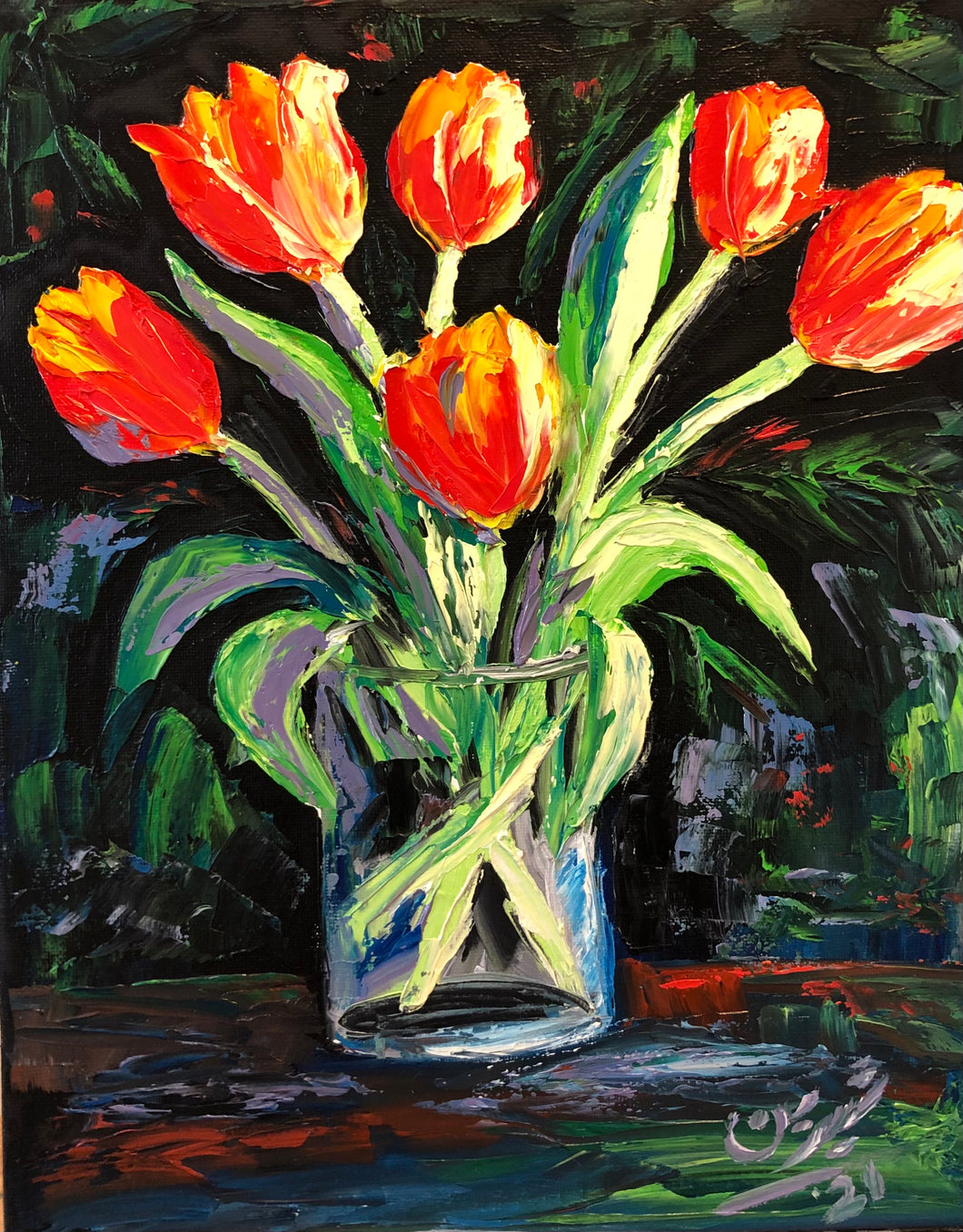 Red Tulips - 11X14 Original Oil Painting