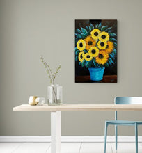 Load image into Gallery viewer, Sunflowers in Turquoise Pot - Original Acrylic Painting - 36X24 inches
