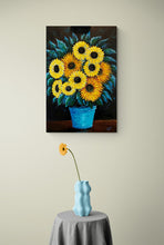 Load image into Gallery viewer, Sunflowers in Turquoise Pot - Original Acrylic Painting - 36X24 inches
