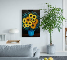 Load image into Gallery viewer, Sunflowers in Turquoise Pot - Canvas Art Print
